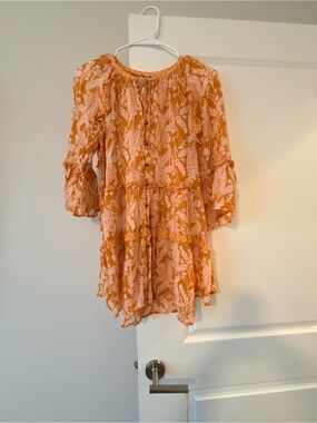 Anthropologie Floral Ruffled Button Front Mini Dress Size XS Boho Chic Cottage❤️